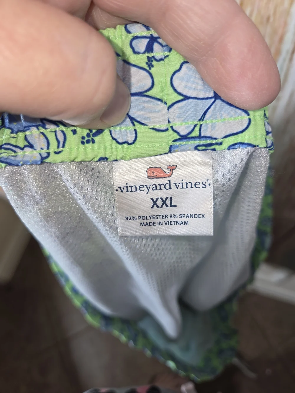 Vineyard Vines Lime Green & Blue Crab Floral Swim Trunks. Plus Size